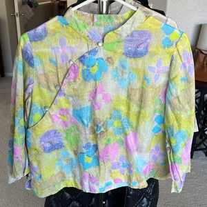LINEN Oriental Mandarin Cropped Top Floral